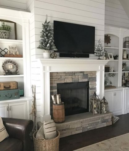 a living room filled with furniture and a flat screen tv on top of a fireplace