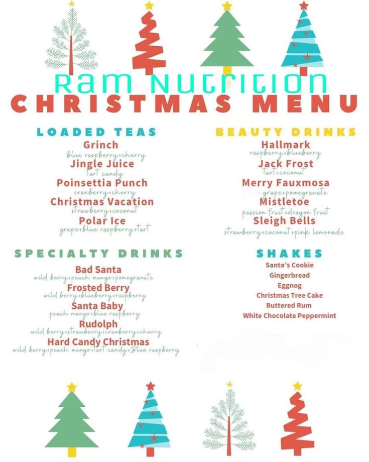 a christmas menu with colorful trees on it