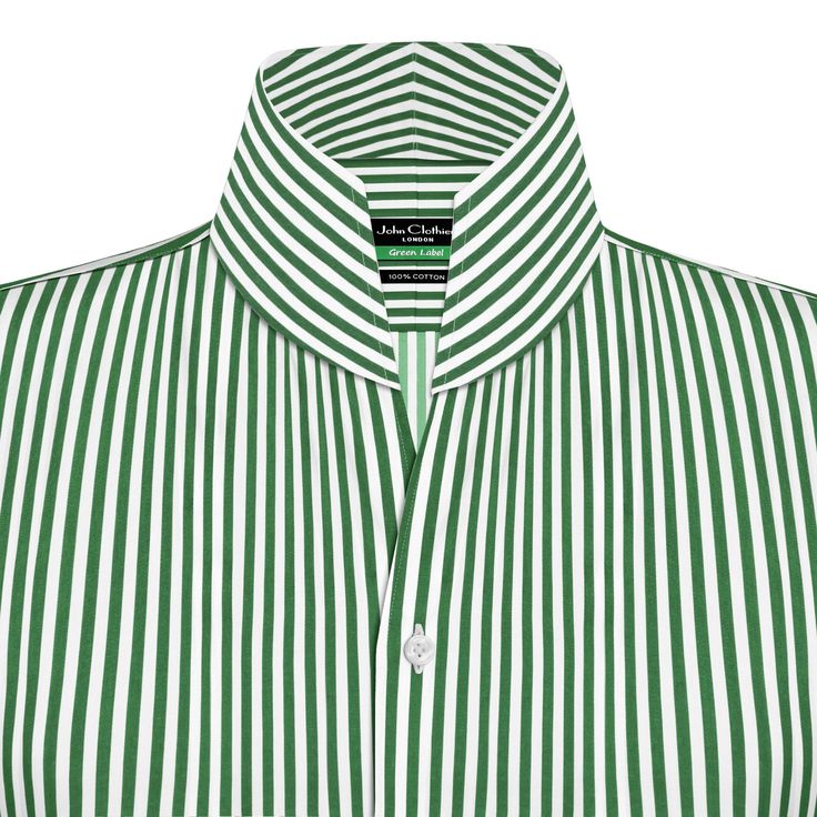 Green White Stripes High Open Collar Style: Karl Lagerfeld Inspired High Standup Collar / V Tall Neck / High Band Collar / High Chinese Mandarin Collar / High Clerical Band Collar / Korean Collar / High Stiff Collar This shirt is MADE ON ORDER...  * in our family run workshop * Every piece is individually hand cut & stitched by aged artisans, assuring a perfect-comfortable fit. * Refer Shirt size chart in images while ordering 100% Egyptian cotton - Soft & Comfortable fabric Nearly 3" high stiff Alternative Groom Attire, Formal Wedding Guest Attire, Karl Lagerfeld Style, Casual Groom Attire, Karl Lagerfeld Fashion, Cocktail Attire Men, Casual Grooms, Casual Wedding Attire, High Collar Shirts