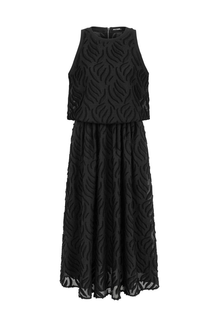 Nocturne enhances this maxi dress with detailed jacquard fabric, crafting a halter neck design ideal for festive celebrations in unrestrained style. It features a regular fit, full lining, sleeveless cut, elastic waist, metal zipper at the back, jacquard detailing, and ribbed accents on the neckline and cuffs. Dry clean Material: 100% Polyester Sleeveless Officially licensed Imported Brand: Nocturne Model Product Size: S Model Size: Height 5'10 / Bust 29.5 in / Waist 23 in / Hips 34 in Runs smal Halter Neck Maxi Dress, Black Halter, Blazer With Jeans, Jacquard Fabric, Dress C, Metal Zipper, Independent Designers Fashion, Nordstrom Dresses, Black Maxi Dress