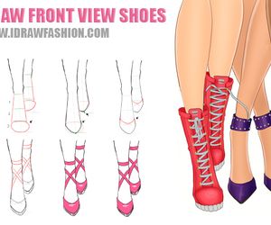 the legs and feet of a woman in high heels with different types of shoes on them