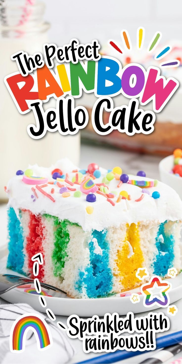 Rainbow Jello Cake Checker Cake, Jello Cake Recipe, Jello Cake Recipes, Checkered Cake, Rainbow Jello, Jello Flavors, Mint Desserts, Cake Brownies, French Vanilla Cake