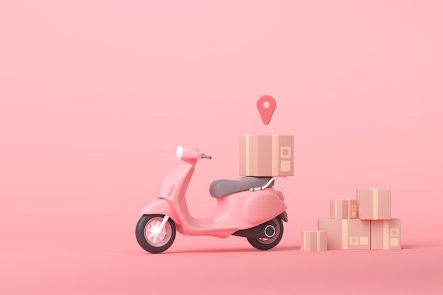 a pink scooter with boxes on the back