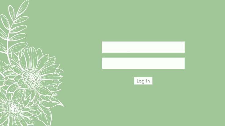 a green background with white flowers and a login form on the bottom right corner