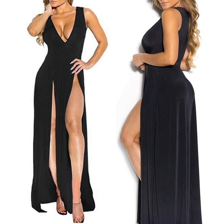 Women's Plunging Deep V Bandage High Split Sexy Dress Solid Bodycon Maxi Dress Brand New Brand: Leg Avenue Features: Maxi Dress, Solid Color, Plunging Deep V Neck, High Split On Both Sides, Sleeveless, Bodycon Dress, Sexy And Slinky Fabric Has Some Stretch,And It's Super Soft And Comfortable Occasion: Perfect For Club, Party, Night Out, Vacation, Travel, Shopping, Evening, Birthday, Street, Beach, Going Out, Festival, Dinner Gathering, And Other Leisure Occasion Style: Tailored In A Slim-Fit Sil Fitted Maxi Dress With Open Front For Night Out, V-neck Dress With Split Design For Date Night, V-neck Split Design Dress For Date Night, Fitted Open Front Maxi Dress For Night Out, Black V-neck Dress With Split Design, Black Split Maxi Dress For Night Out, Black Maxi Dress With Split Design For Date Night, Backless Flirty Maxi Dress For Club, Flirty Backless Maxi Dress For Club