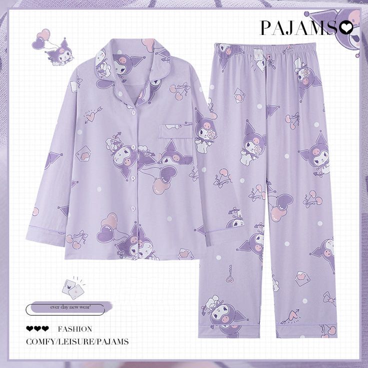 Kuro Pajamas Set Get cozy and cute in our Kuro Pajamas Set. Stylish and comfortable, these pajamas are perfect for lounging at home. Feel relaxed and adorable in this set. Cute Nightwear, Kawaii Pajamas, Pyjamas Party, Bridal Sleepwear, Cute Pjs, Pajama Suit, Straight Fit Pants, Kawaii Cartoon, Cute Pajamas