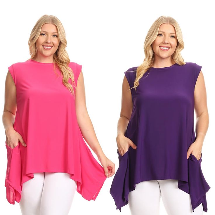 Solid, sleeveless long body top in a relaxed fit, with a crew neckline, asymmetric hem, and pockets. 96% Polyester, 4% Spandex Spring Sleeveless Tops With Side Pockets, Sleeveless Spring Tops With Side Pockets, Sleeveless Summer Tops With Side Pockets, Body Top, Asymmetric Hem, Crew Neckline, Tunic Tops, Relaxed Fit, Spandex