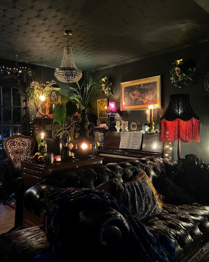 a living room filled with furniture and lots of lights on the ceiling above it's windows