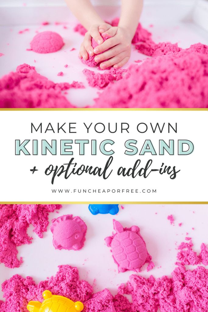 a child playing with pink sand and toys