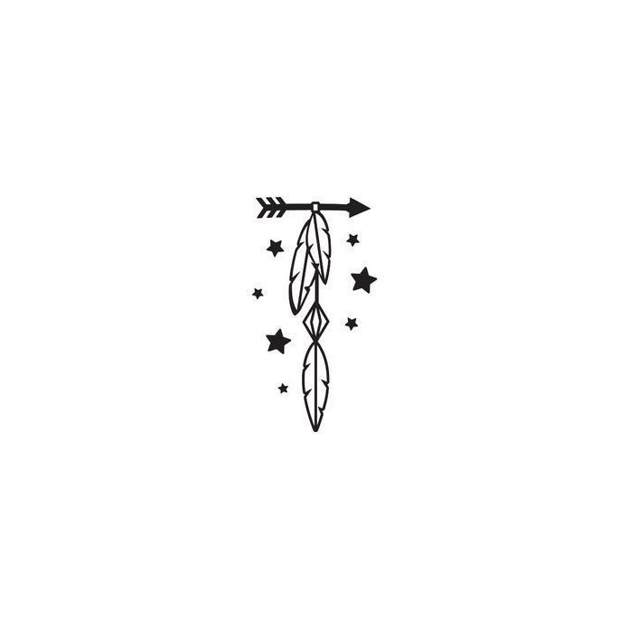 an arrow and stars tattoo on a white background