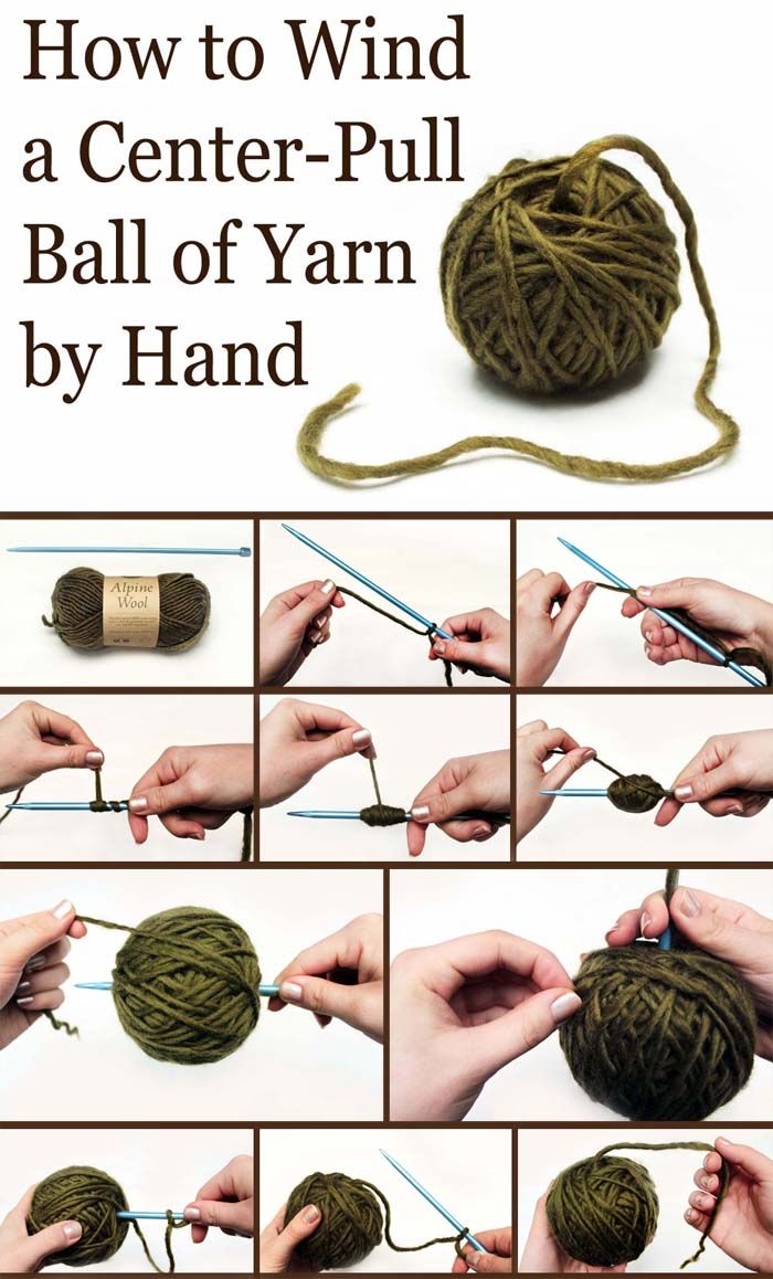 the instructions for how to knit a center - pull ball of yarn by hand with pictures