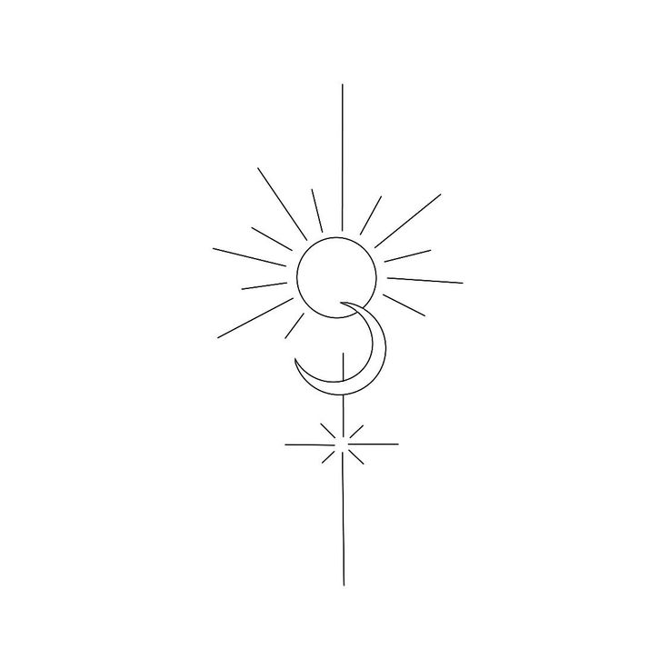 a line drawing of the sun and moon on top of each other, with an arrow in the middle