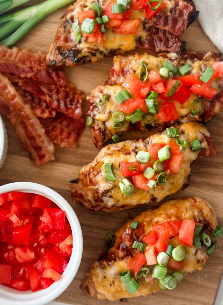 some food is laying out on a cutting board and ready to be eaten by someone