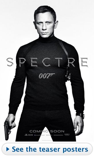 the movie poster for spectre is shown in black and white with an image of james bond