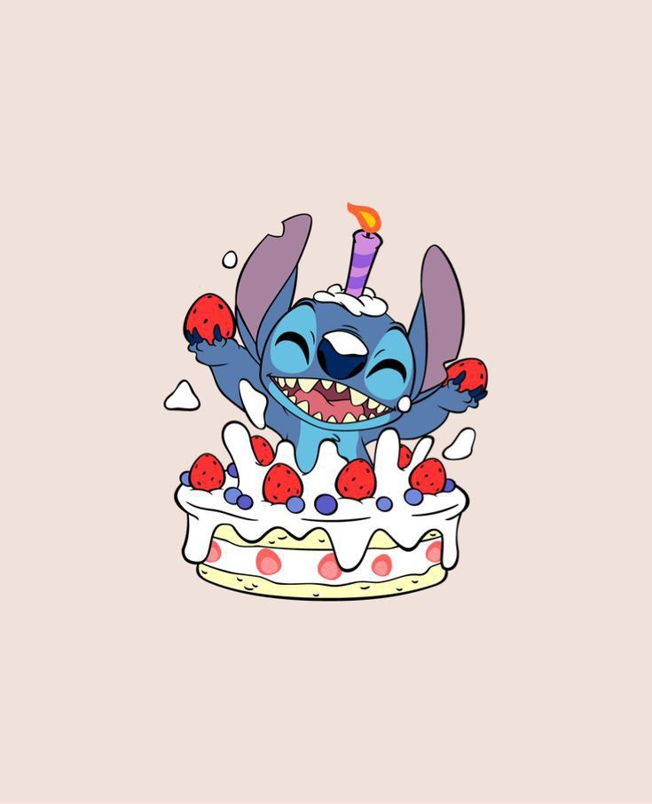 stitchy birthday cake with candles on it