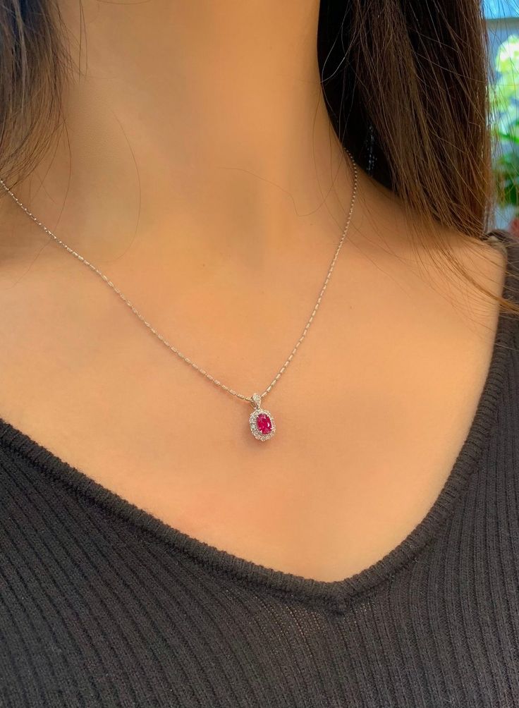 Model Number: REE1PGX184 18K Gold Ruby pendant Available: Yellow and White Gold Metal Stamp: 18k Au750 Metals Type: 18K Gold Weight/g: 0.99 Stone: Material Rubyd/1pc and Weight/ct 0.62 Side Stone: Diamond/2 1pcs and Weight/ct 0.23 Metal Color: White Gold Setting Type: Prong Setting Gender: Unisex Fine Ruby Necklace Pendant, Ruby Bracelet, Gold Beauty, Ruby Pendant, Jewelry Wedding Rings, Stone Material, Jewelry Repair, Fine Jewelry Designers, Jewelry Companies