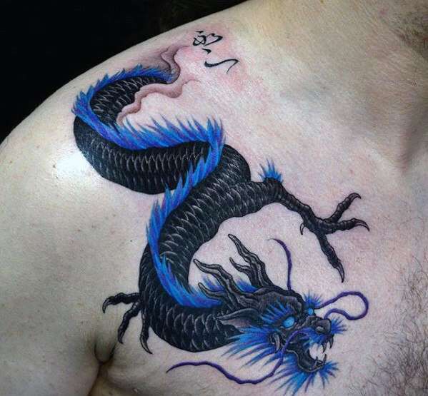 a man with a dragon tattoo on his chest