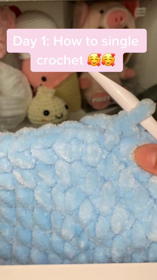 a person holding a toothbrush in their hand over a blue blanket with stuffed animals behind it