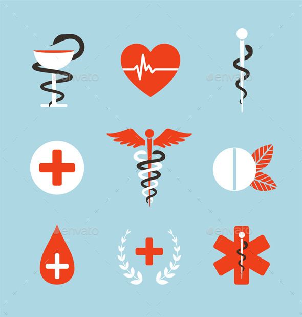 medical icons and symbols on blue background