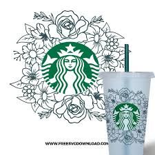 a starbucks cup with a straw in it next to a drawing of a woman's face