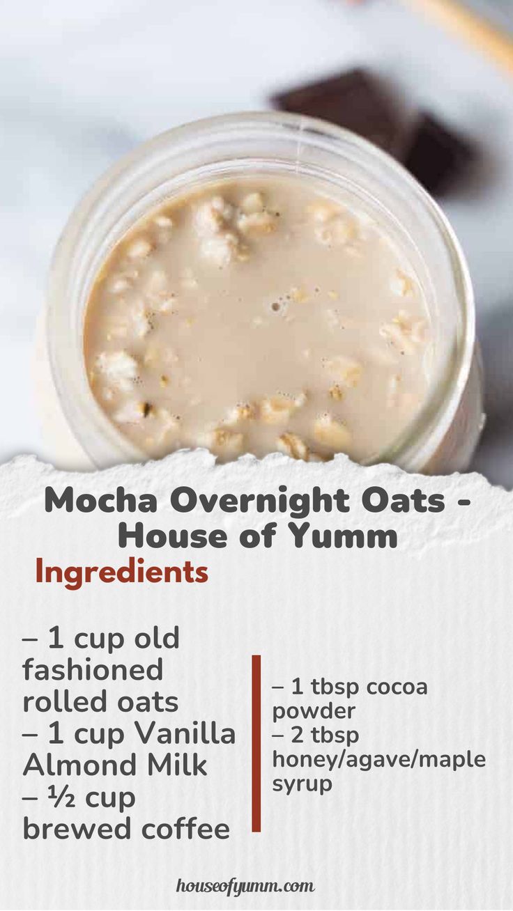 These Mocha Overnight Oats are the perfect combination of coffee and chocolate to get you going in the morning!  Best of all, this breakfast can be prepared the night before!  Mocha Overnight Oats.  I think Mocha Overnight Oats, House Of Yumm, Milk Syrup, Overnight Oatmeal, Baked Oats, Baked Oatmeal, Rolled Oats, Be Prepared, Overnight Oats