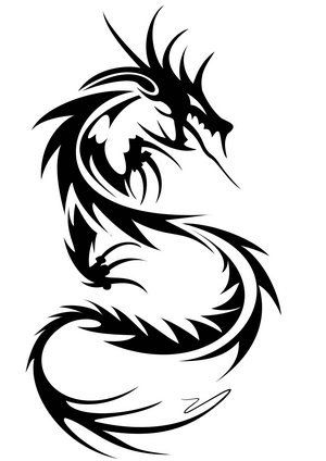 a black and white dragon tattoo design