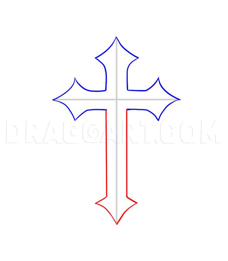 the cross is drawn in red, white and blue