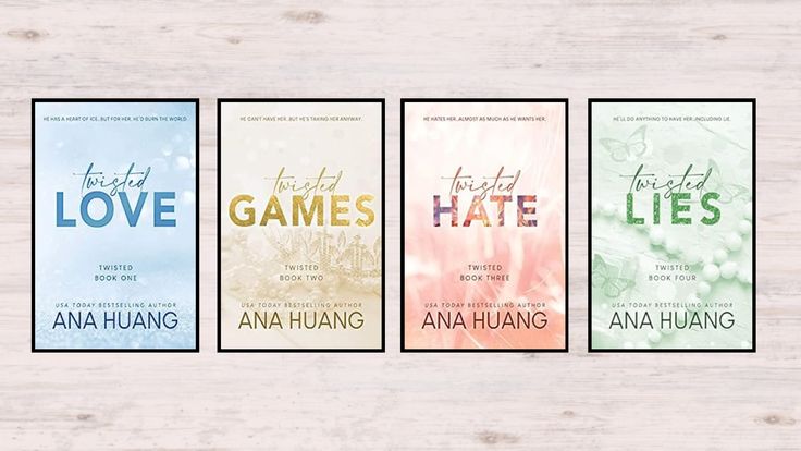 three book covers with different font styles and colors on wooden background, including the title for their novel