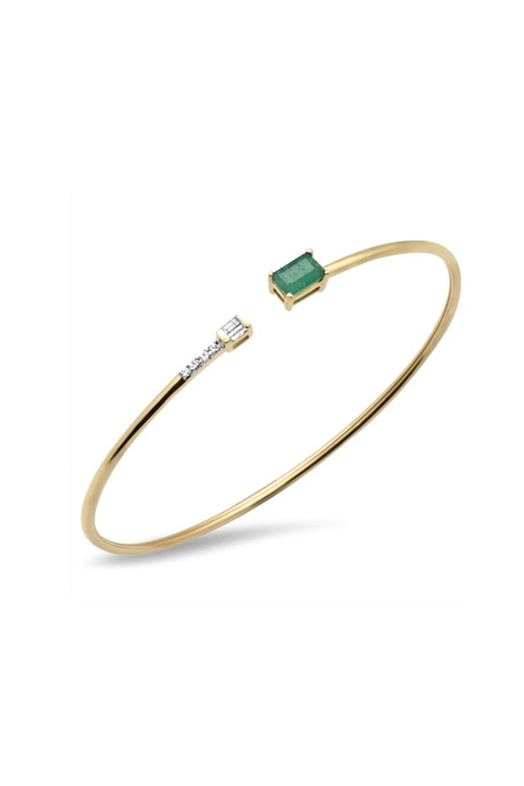 ITEM INFO Introducing our exquisite 14K Solid Gold Natural Diamond and Emerald Chain 56mm Open Bangle Bracelet, a stunning and versatile piece of jewelry. Crafted with precision from high-quality 14K solid gold for a luxurious and timeless appeal. Features an open bangle design with a delicate chain adorned with natural diamonds and emeralds, creating a captivating and elegant look. The 56mm diameter ensures a comfortable fit for most wrist sizes. The combination of sparkling diamonds and vibrant emeralds adds a touch of glamour and sophistication to the bracelet. Whether worn alone or stacked with other bracelets, this piece effortlessly elevates any outfit. Shop online or visit our store in Korea town, CA to explore our collection of 14K Solid Gold Natural Diamond and Emerald Chain Open Emerald Bracelet Diamond, Elegant Yellow Gold Bangle With Gemstone, Elegant Yellow Gold Cuff Bracelet With Gemstone, Fine Jewelry Emerald Bracelets, Elegant Yellow Gold Gemstone Bangle, Luxury Openable Bangle Bracelet, Classic Gold Bracelets With Emerald, Luxury Green Bangle Fine Jewelry, Luxury Emerald Bangle Jewelry