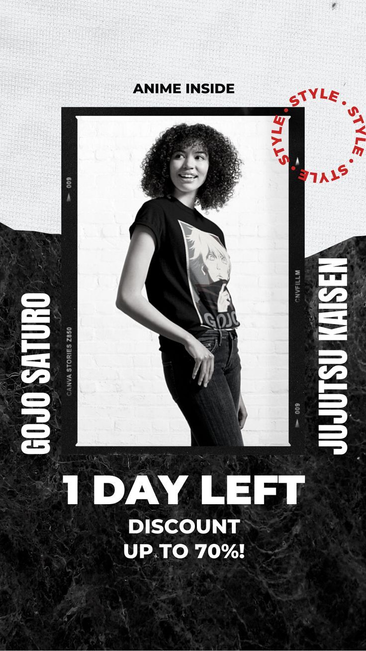 an advertisement for the fashion show, featuring a woman in black shirt and jeans with her hand on her hip