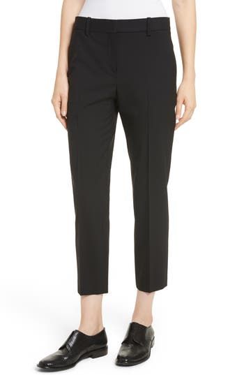 These contemporary slim-cut pants are tailored from stretch-infused, Italian wool traceable to ethically farmed, sustainable sources. 25 1/2" inseam; 13 1/2" leg opening; 10 1/2" front rise; 15" back rise (size 8) Zip fly with hook-and-bar closure Belt loops Front slant pockets; back button-close welt pockets Unlined 96% wool, 4% elastane Dry clean Imported Individualist Tailored Tapered Leg Bottoms For Career, Classic Cropped Leg Dress Pants For Office, Tailored Tapered Leg Career Bottoms, Sleek Fitted Dress Pants For Spring, Tailored Tapered Leg Dress Pants For Career, Mid-rise Fitted Business Bottoms, Formal Cropped Leg Dress Pants, Fitted Cropped Leg Formal Pants, Formal Cropped Leg Fitted Dress Pants