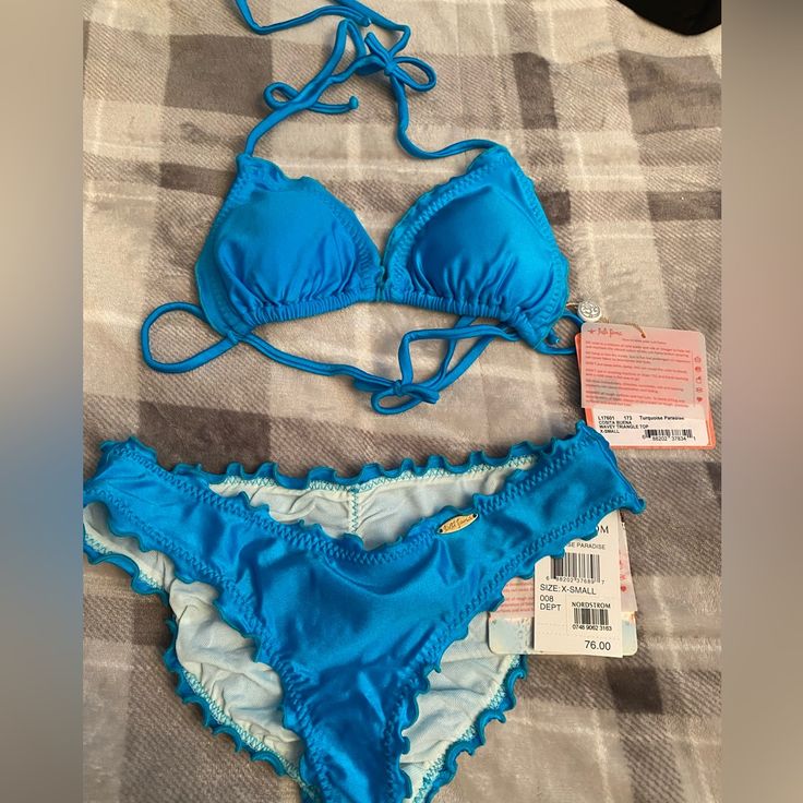 Luli Fama Cosita Buena Turquoise Paradise Xs Bikini Set. Nwt. Wavey Triangle Top With Removable Pads With Matching Full Ruched Back Wavey Bottoms. Blue Tankini With Tie-side Bottom For Poolside, Light Blue Beachwear Tankini For Pool, Turquoise Tie-side Bottom Swimwear For Beach, Turquoise Tankini For Pool Beachwear, Blue Tie-side Bottom Swimwear For Pool, Turquoise Beachwear Tankini For Pool, Turquoise Summer Swimwear For The Pool, Turquoise Summer Swimwear For Pool, Blue Triangle Top Tankini For Poolside