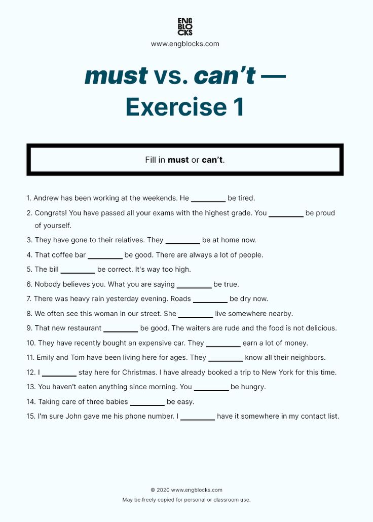 an exercise sheet with the words must vs can't - exercise 1 on it