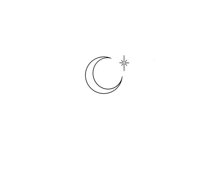 a black and white photo of the moon and stars in the sky with one line drawing