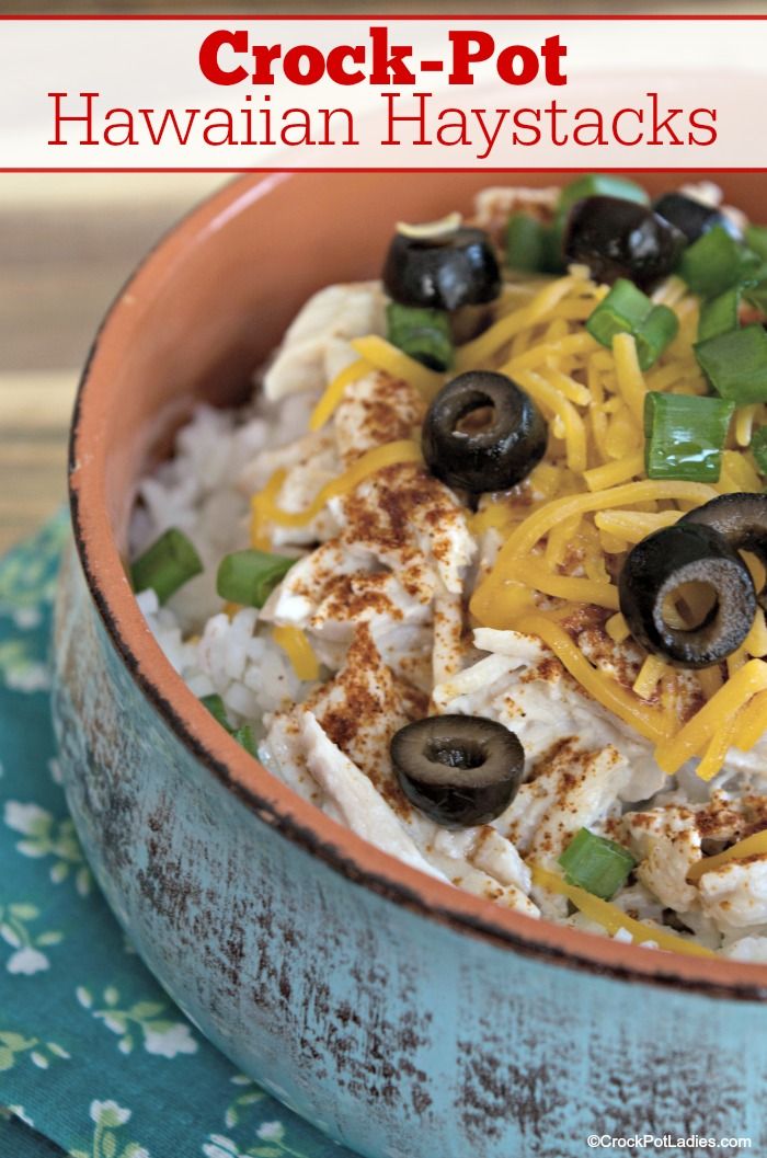 Crock-Pot Hawaiian Haystacks - Everyone at the potluck will be asking you for the recipe for this Crock-Pot Hawaiian Haystacks. Take to a party or make for dinner at home for the family! Creamy chicken is served over rice and everyone adds their favorite toppings for a versatile meal everyone can enjoy! [High Fiber, Low Sugar & Weight Watchers Friendly!] #CrockPotLadies #CrockPot #SlowCooker #ChickenRecipes #Potluck #WeightWatchers #WW Slow Cooker Hawaiian Haystacks, Crock Pot Hawaiian Haystacks, Hawaiian Casserole, Hawaiian Haystack Recipe, Hawaiian Haystacks, Haystacks Recipe, Large Group Meals, Hawaiian Recipes, Party Food Dessert