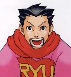 an animated image of a man with black hair and red scarf around his neck, smiling