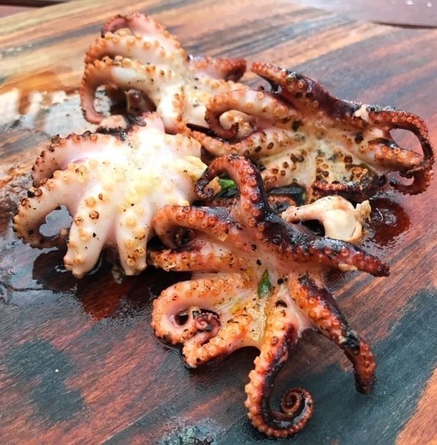 an octopus is sitting on a wooden table