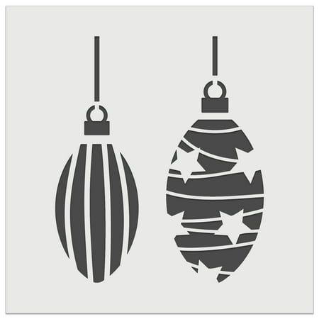 an ornament and bauble hanging from strings on a gray background illustration