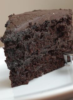 a piece of chocolate cake on a white plate