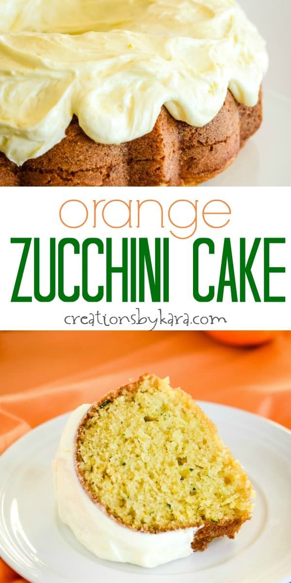 an orange zucchini cake with cream cheese frosting is on a white plate