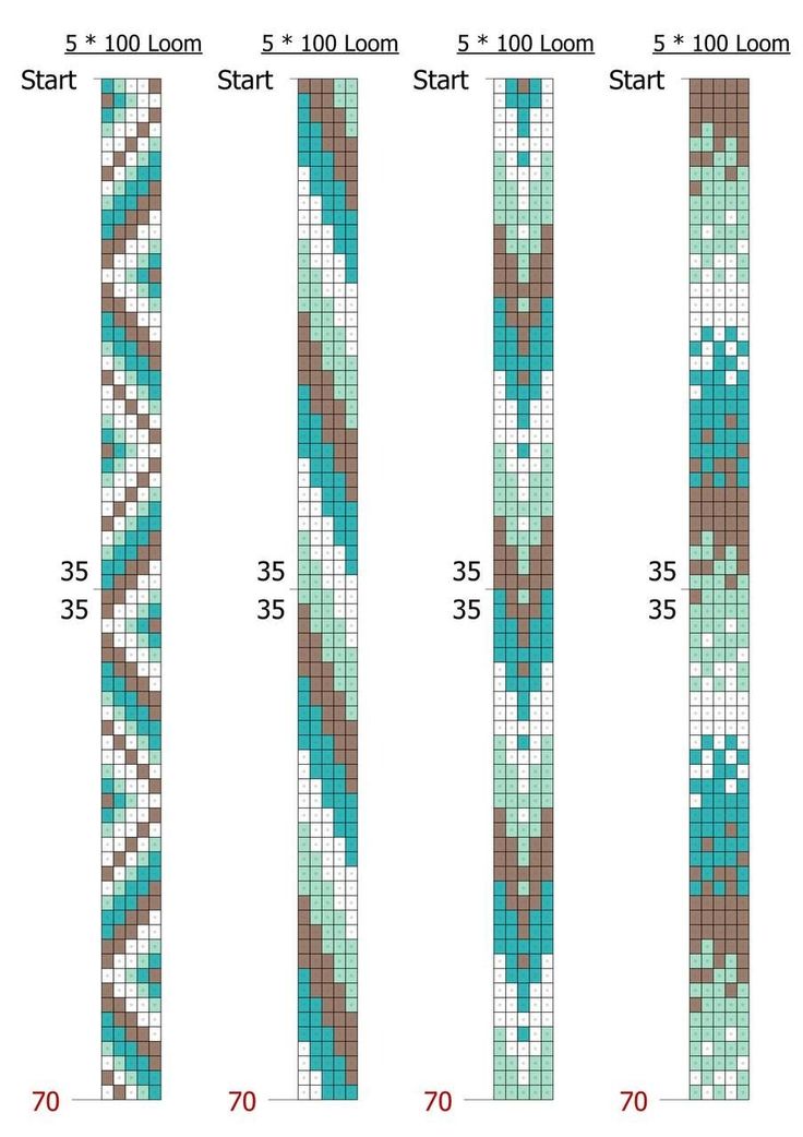 four different types of beaded bracelets with numbers on each side and two rows of beads