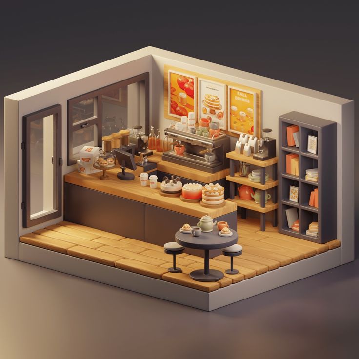 Isometric 3D Cafe Pancake :: Behance Isometric Bakery, Cafe Isometric, Isometric Coffee Shop, Isometric Cafe, Caffe Ideas, Isometric Rooms, Tiny Cafe, 3d Isometric, 3d Inspiration