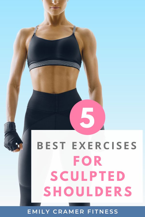 the 5 best exercises for sculpted shoulders with an image of a woman in black sports bra