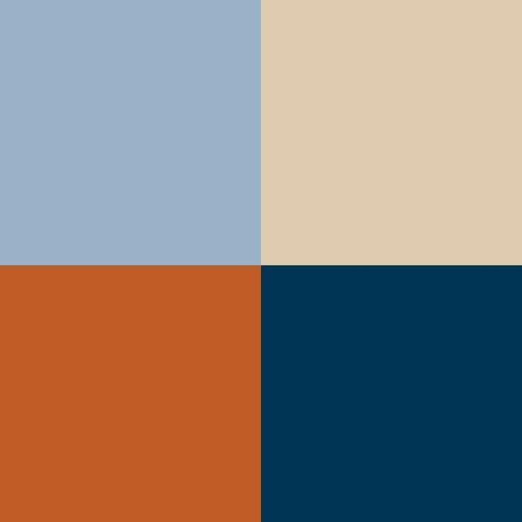 an orange, blue and beige color scheme with two different shades in the same area