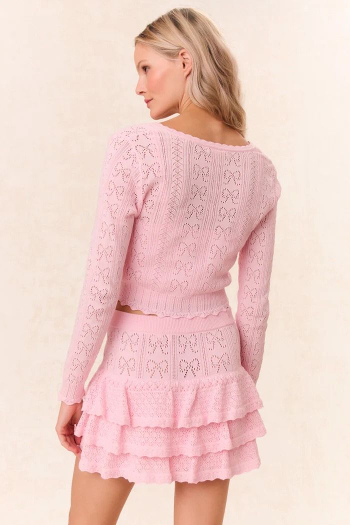 Petra Cardigan- Women's Designer Luxury Sweaters & Knits| LoveShackFancy Pointelle Fabric, Three Tiered Skirt, Better Everyday, Pointelle Cardigan, Ballerina Pink, Pink Ballerina, Floral Outfit, Cozy Chic, Shell Buttons