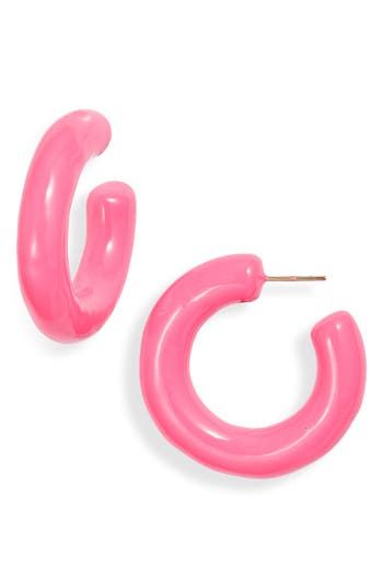 Lightweight enamel hoops in a vibrant hue add a playful vibe to your everyday look. Post back 14k-gold fill Imported Pink Enamel Hoop Earrings, Pref Dresses, Pink Hoop Earrings, Hot Pink Earrings, Tube Hoop Earrings, Winter Formal, Pink Jewelry, Pink Earrings, Everyday Look