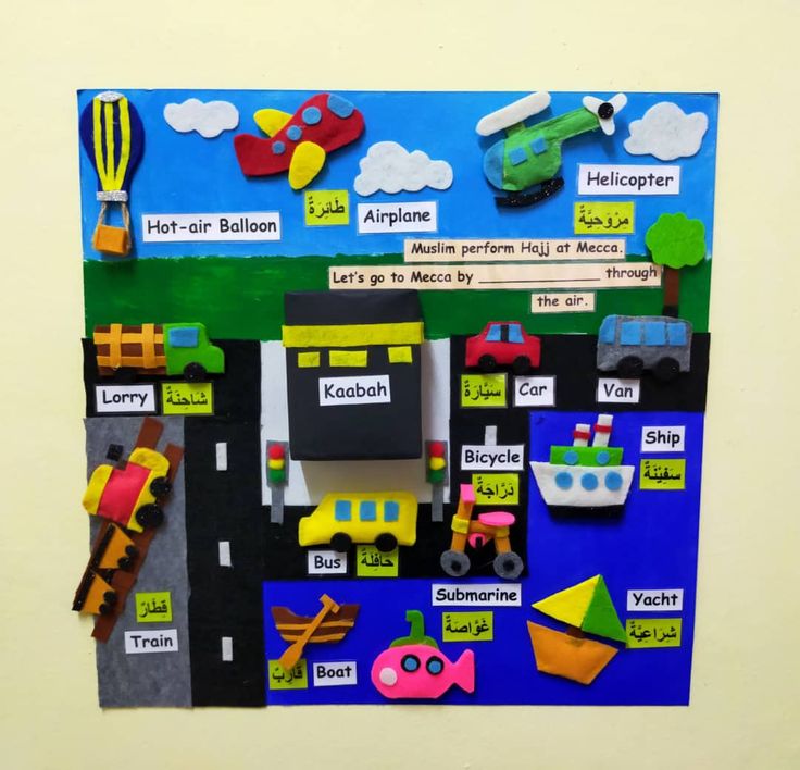 a bulletin board with cars, trucks, and kites on the road that says hot - air balloon