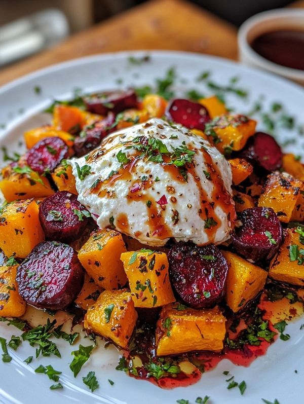 a white plate topped with roasted beets and carrots