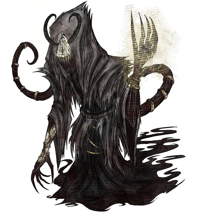 a drawing of a demon with horns and claws on it's head, standing in the water