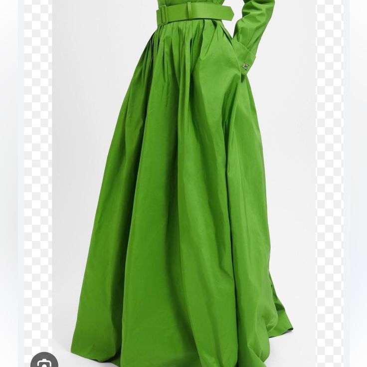 Maxi Long Green Taffeta Skirt. Detail Of Pockets On The Sides And Zipper Closure On The Side. Adjustable Belt Detail. 44” From Top To Bottom 15” Across At Top Of Waist Worn Once - A Couple Pictured Stains Elegant Green A-line Maxi Skirt, Elegant Voluminous Maxi Skirt With Folds, Evening Taffeta Skirt, Fitted Taffeta Skirt For Evening, Evening Silk Pleated Skirt, Elegant Evening Maxi Skirt With Folds, Elegant Folded Maxi Skirt For Evening, Elegant Fitted Taffeta Skirt, Spring Fitted Taffeta Skirt